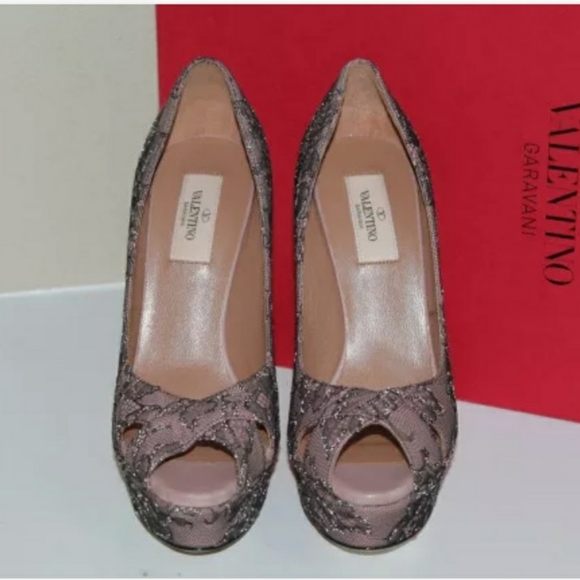Valentino Rose Lace Platform Peep Toe Pumps - Picture 8 of 8